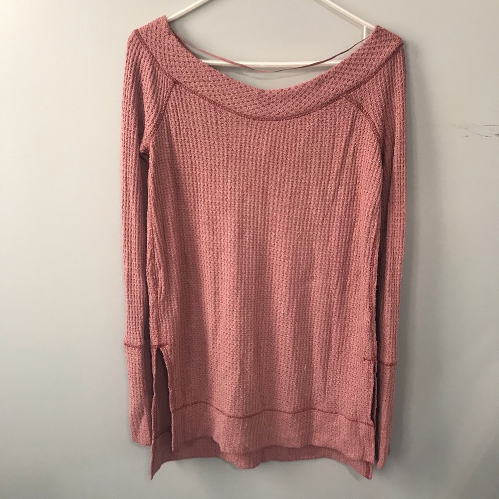 Free People Pink off the shoulder long sleeve top